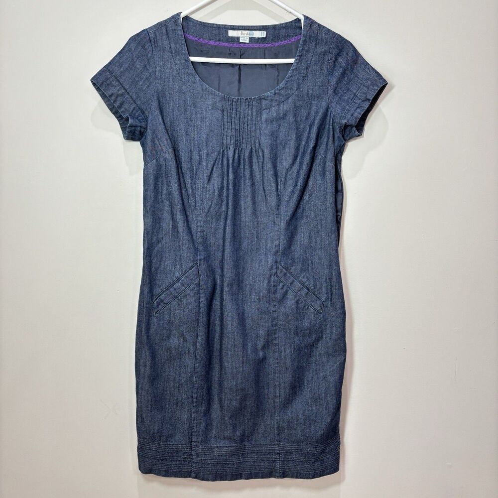 Boden Dress Womens 4R Navy Blue Denim Short Sleeve Shift Mod Retro Preppy Chic